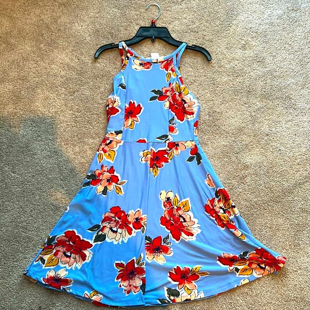 New Women’s Blue Floral Planet Gold Dress Size XS